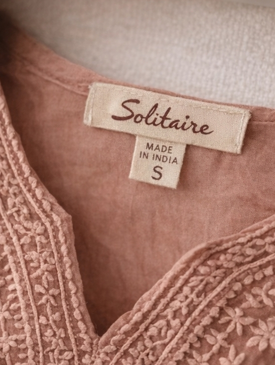 Solitaire Embroidered Boho Blouse – Dusty Rose Rayon - Picture 5 of 6